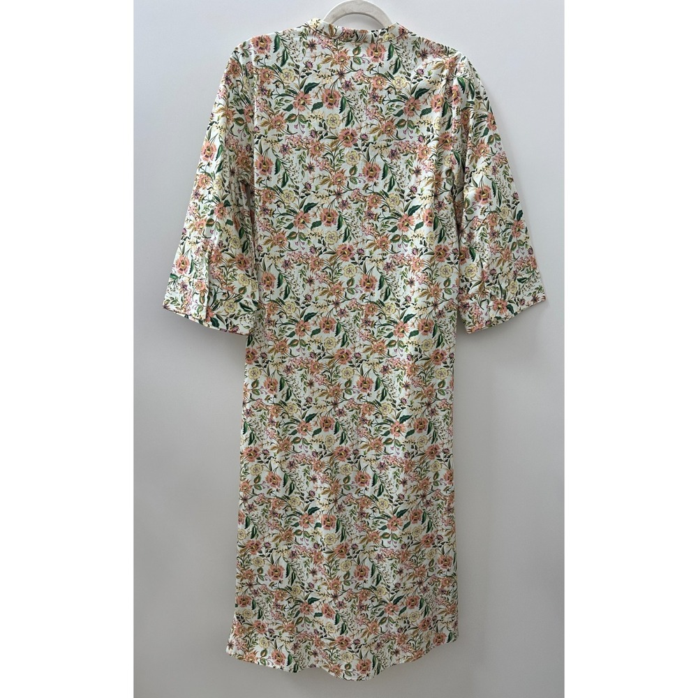 Zara Floral Button Front Cotton Shirt Dress Cottagecore Botanical Women's Medium - Picture 10 of 13